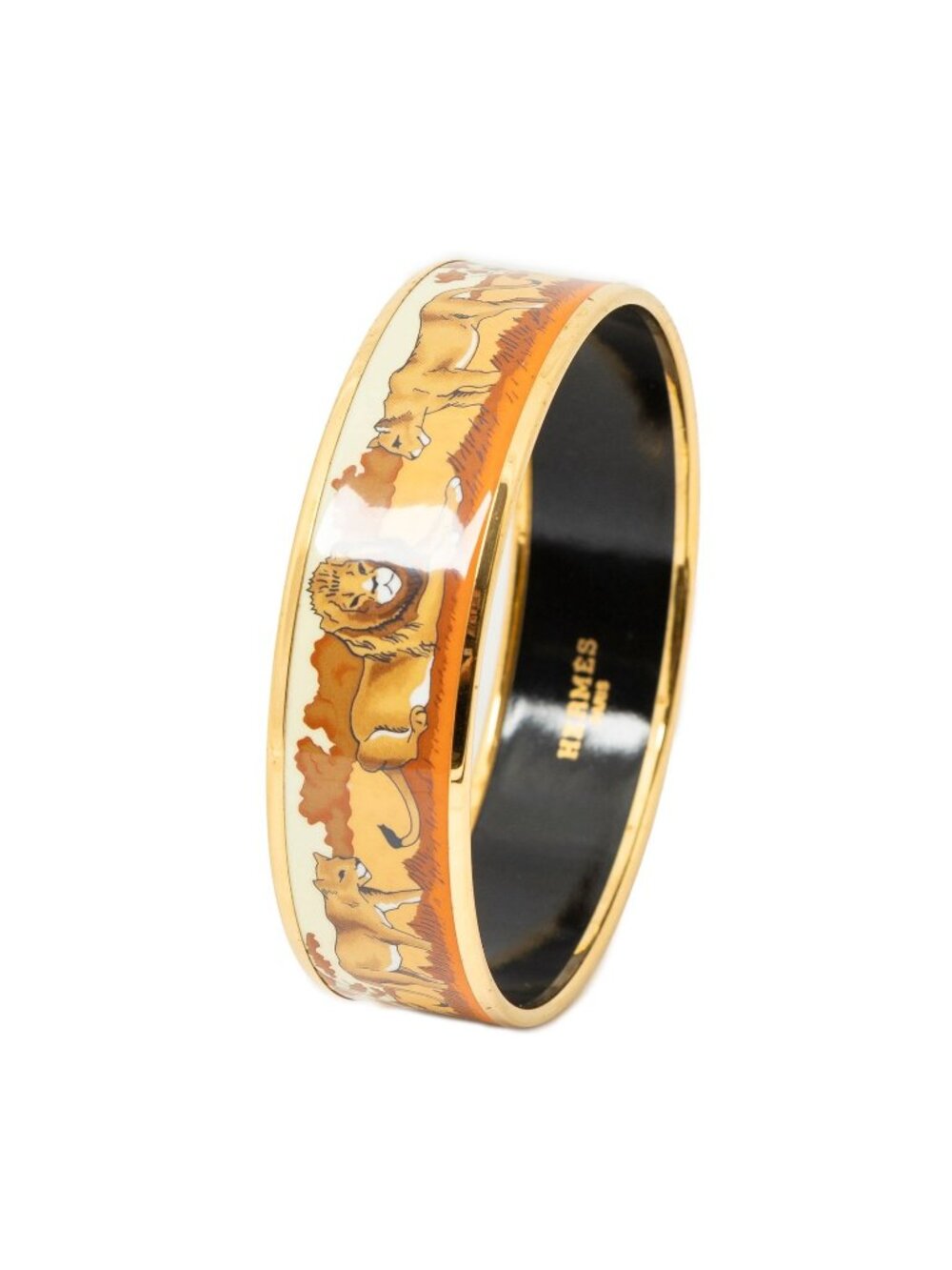 Hermes Enamel Bangle Orange Gold Plated Bracelet